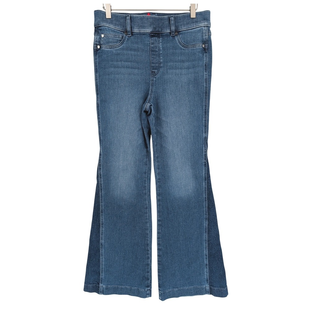Spanx Flare Jeans M‎ Blue High Rise Pull On Stretch Two Tone Denim Retro Flare